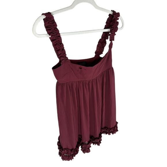 MAJORELLE Chandra Mini Dress Ruffle Trim Party Evening Babydoll Oxblood XS - Picture 5 of 10